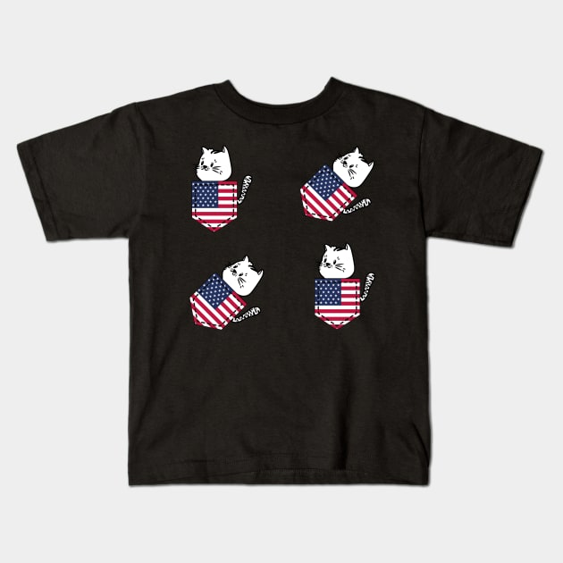 Patriotic Pocket Pussy - Cat Lover -  American Patriot Kids T-Shirt by PosterpartyCo